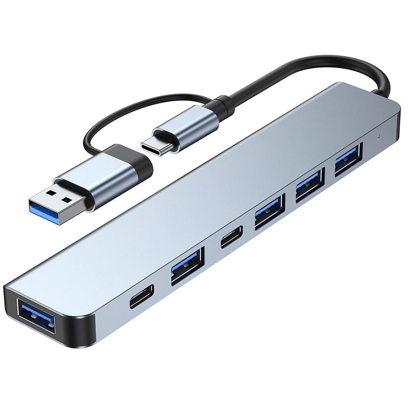 GENERICO - Doble Adaptador Hub 7en1 Type USB-C 3.0 Multipuerto