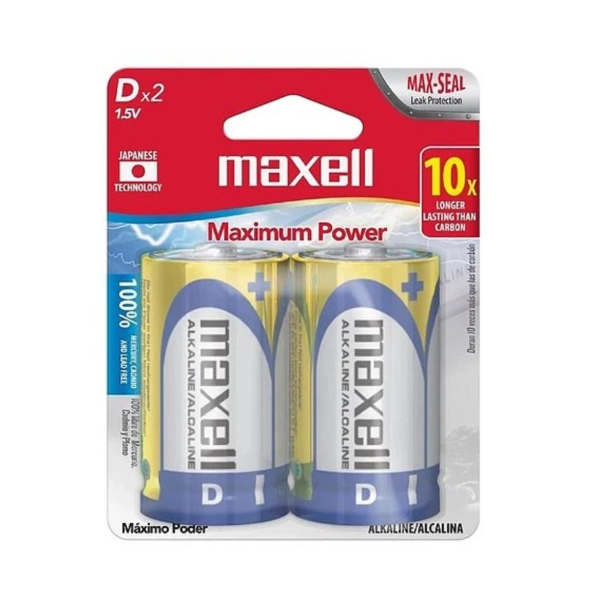 GENERICO - Pack 2 Pilas Alcalinas Maxell Tipo D  Energía Duradera