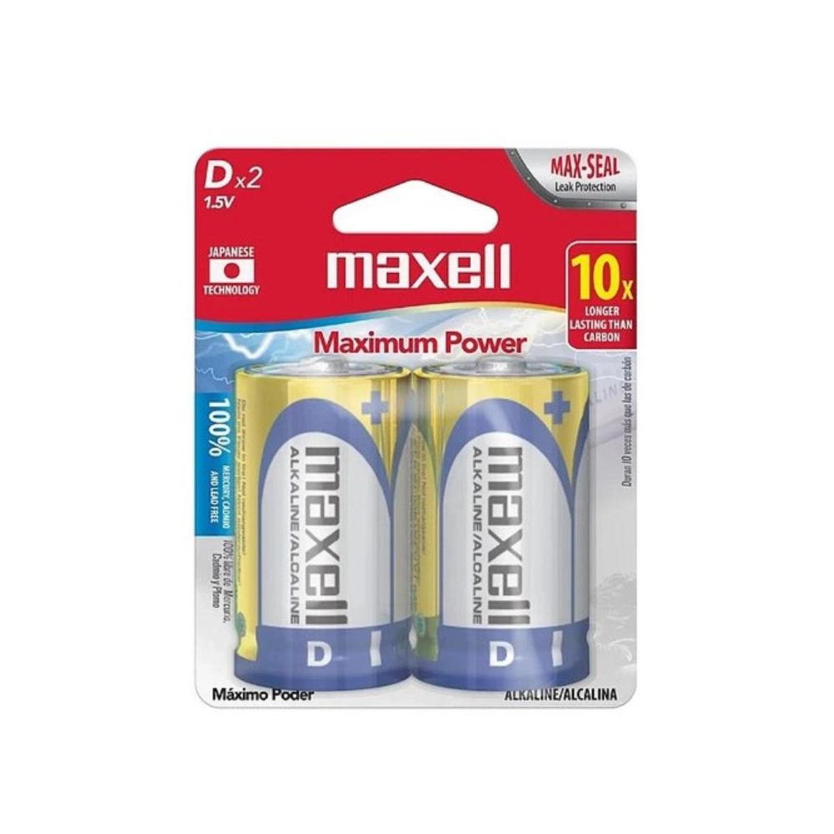 GENERICO - Pack 2 Pilas Alcalinas Maxell Tipo D  Energía Duradera