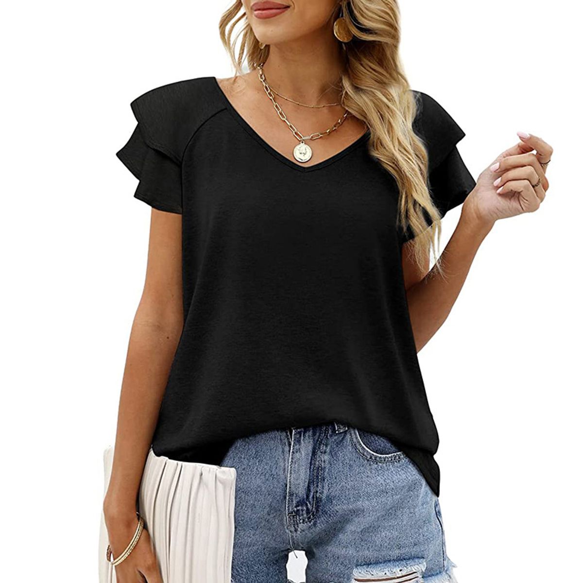 TIOZONEY - Polera Mujer Básica Negro