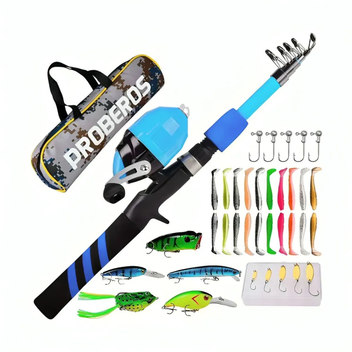 GENERICO - KIT CAÑA DE PESCAR 1,8 METROS CAÑA CARRETE SEÑUELO