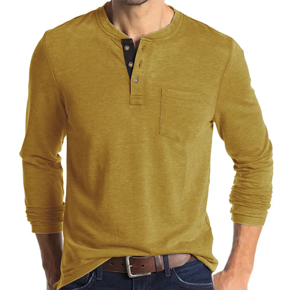 TIOZONEY - Polera Manga Larga Algodón Hombre