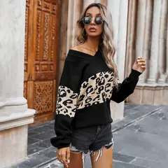 TIOZONEY - Sweater Mujer leopardo - Negro