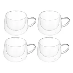 GENERICO - Pack de 4 Tazas de Vidrio Doble Pared 350ml