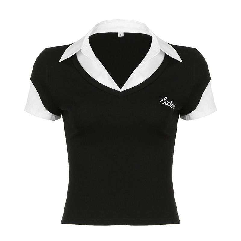 TIOZONEY - Blusa corta para mujeres - Negro