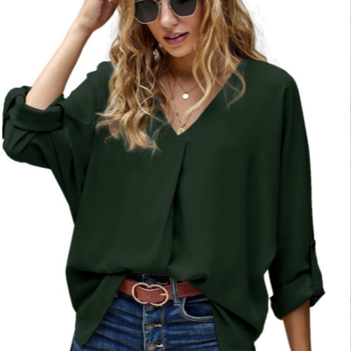 TIOZONEY - Blusa suelta mujer - Verde