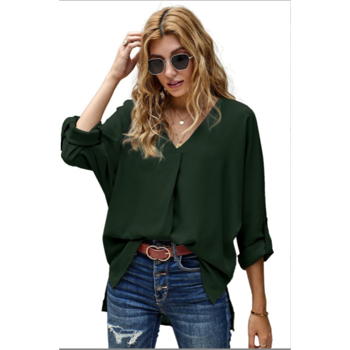 TIOZONEY - Blusa suelta mujer - Verde