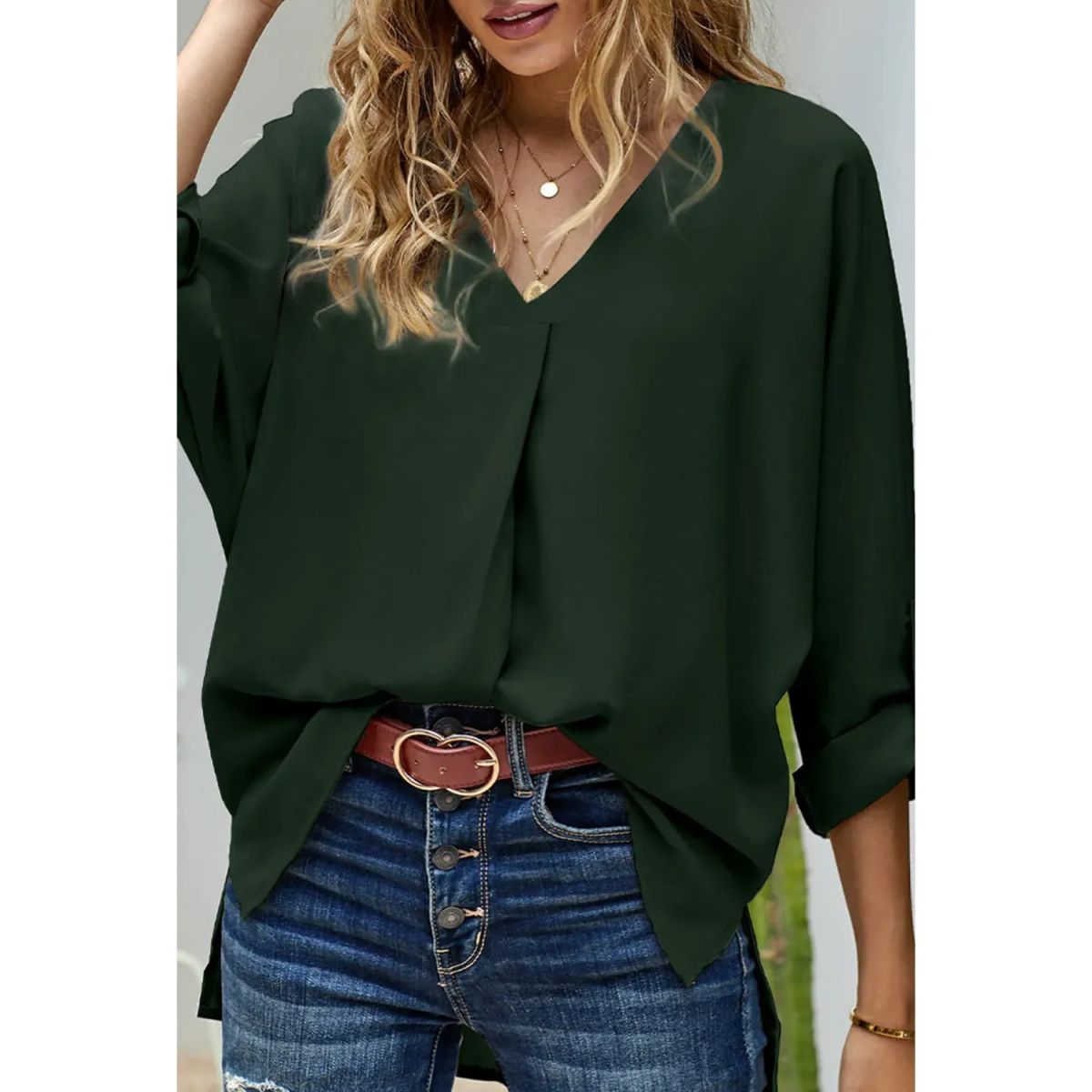 TIOZONEY - Blusa suelta mujer - Verde