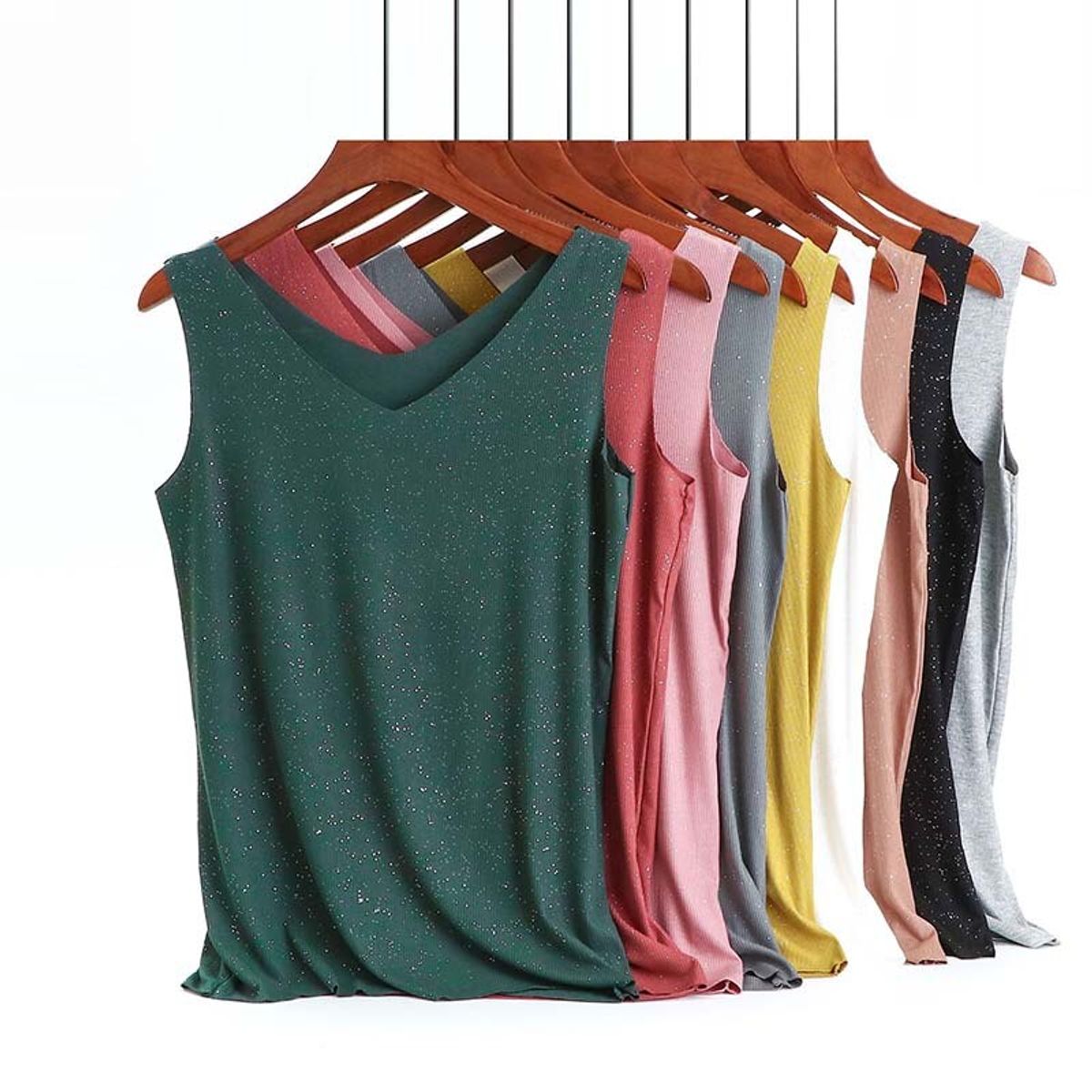 TIOZONEY - Polera sin mangas de lentejuelas mujer
