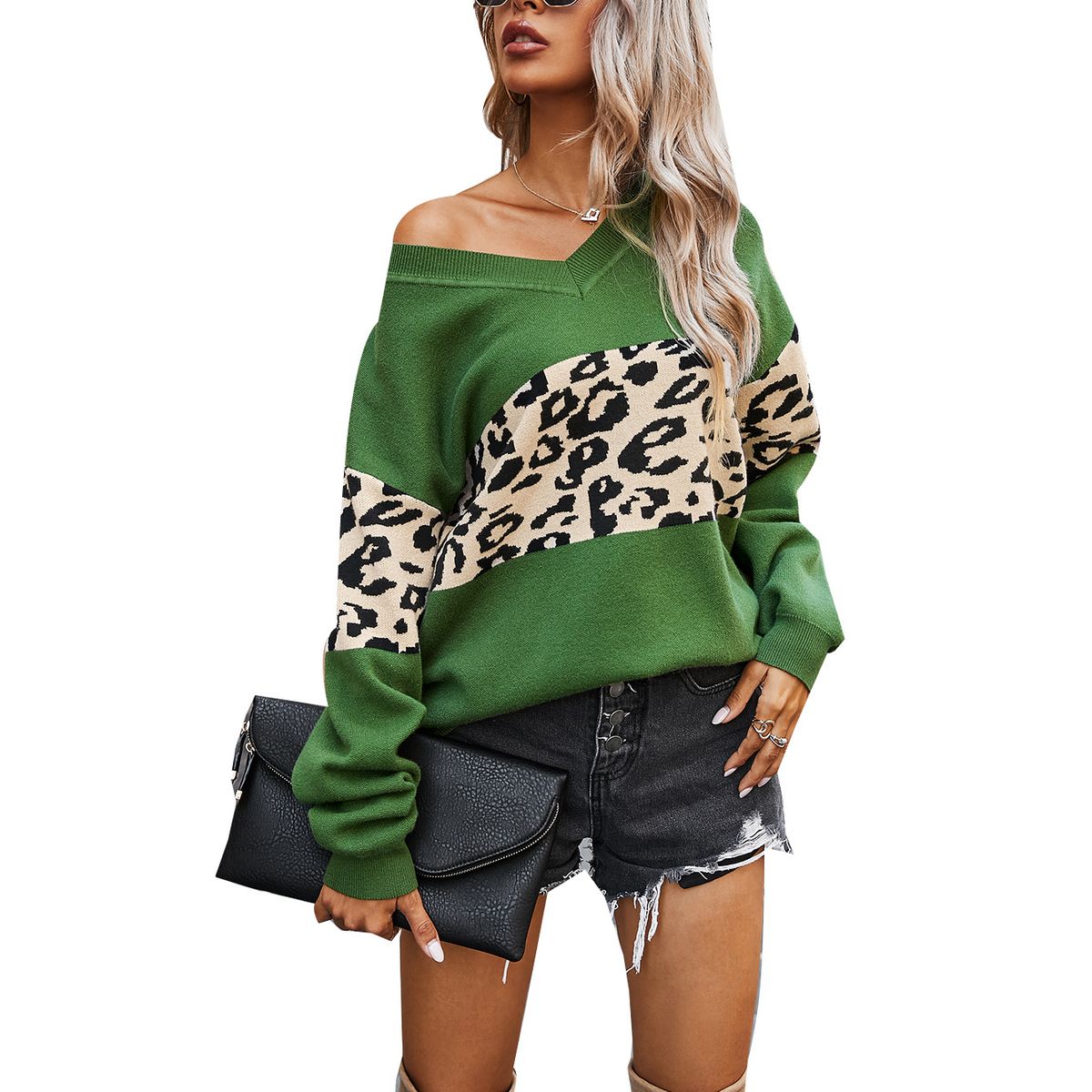 TIOZONEY - Sweater Mujer leopardo - Verde