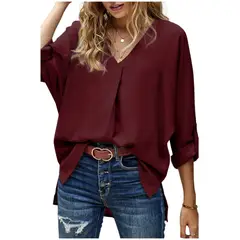 TIOZONEY - Blusa suelta mujer - Burdeo