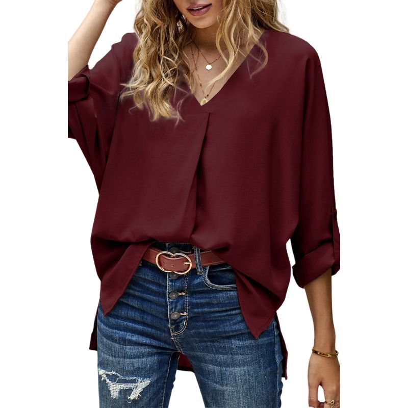 TIOZONEY - Blusa suelta mujer - Burdeo