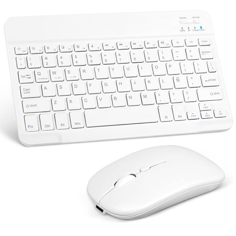 MOTOMO - Combo Teclado Mouse Bluetooth Español Con Ñ Recargable Blanco