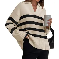 TIOZONEY - Suéteres a rayas para mujer - Beige
