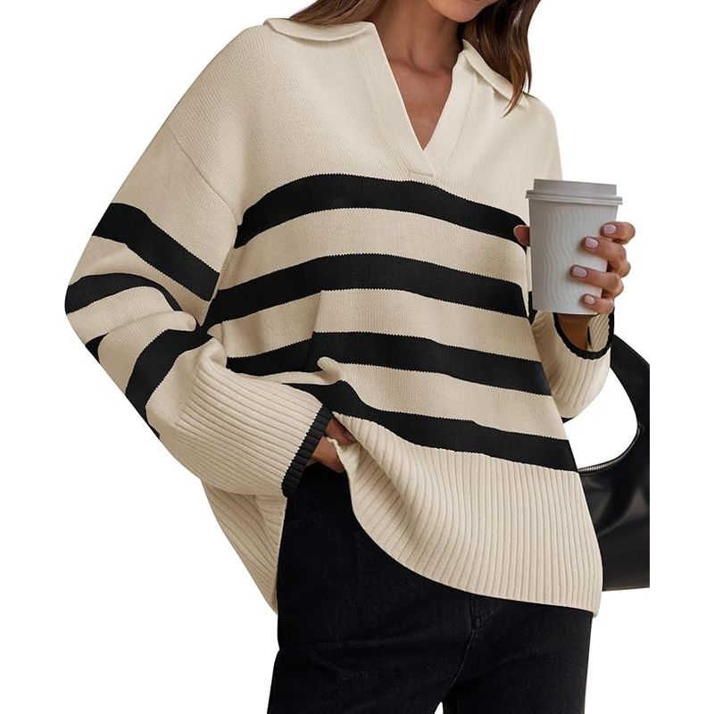 TIOZONEY - Suéteres a rayas para mujer - Beige