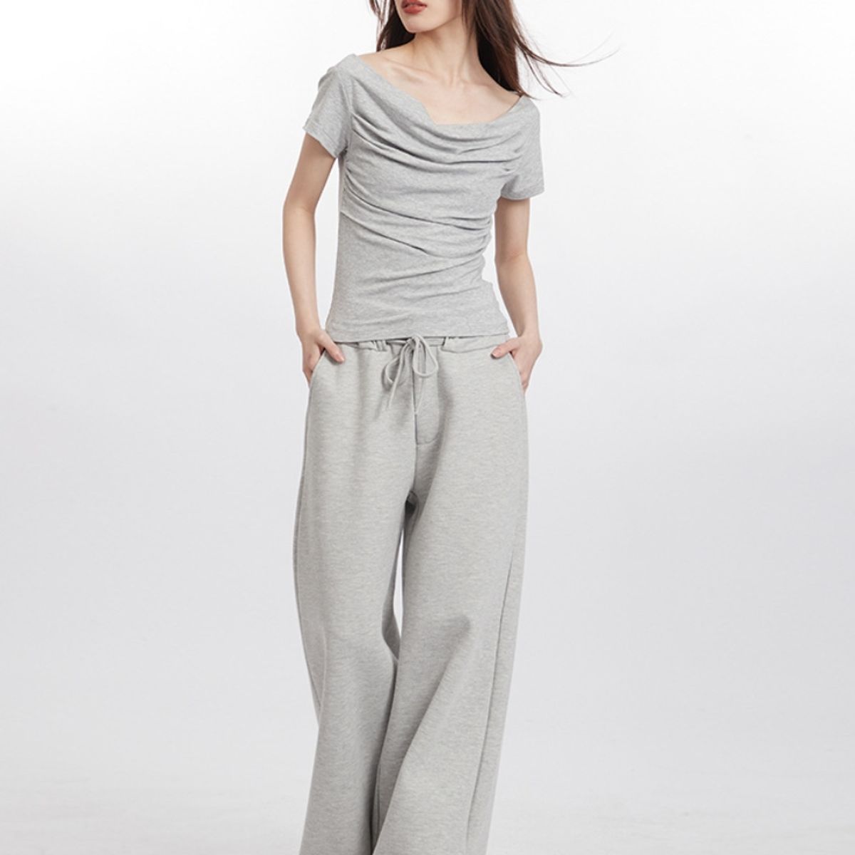 TIOZONEY - Blusa corta para mujeres - Gris