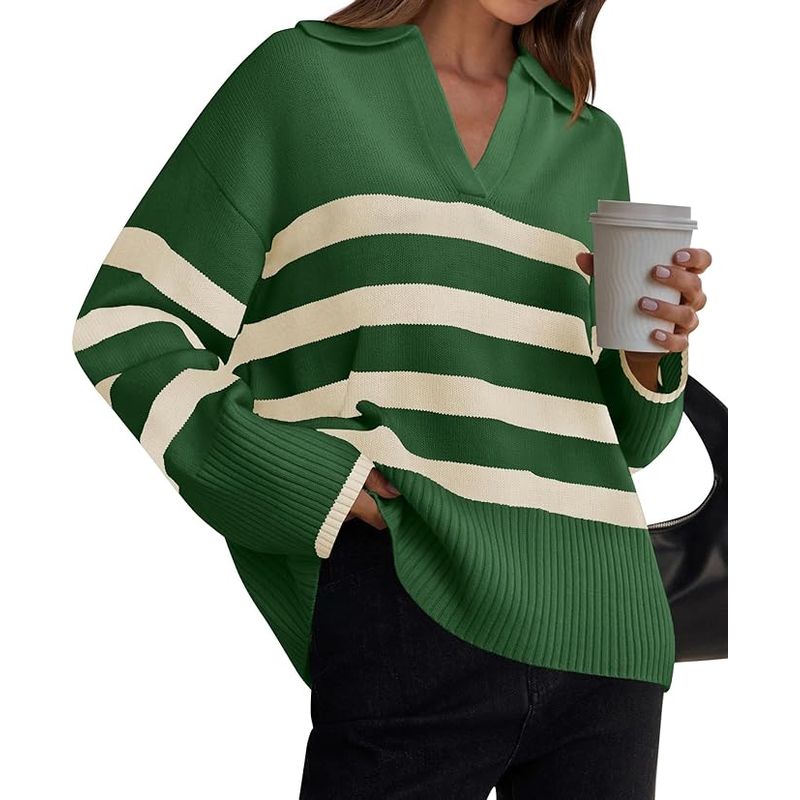 TIOZONEY - Suéteres a rayas para mujer - Verde_.