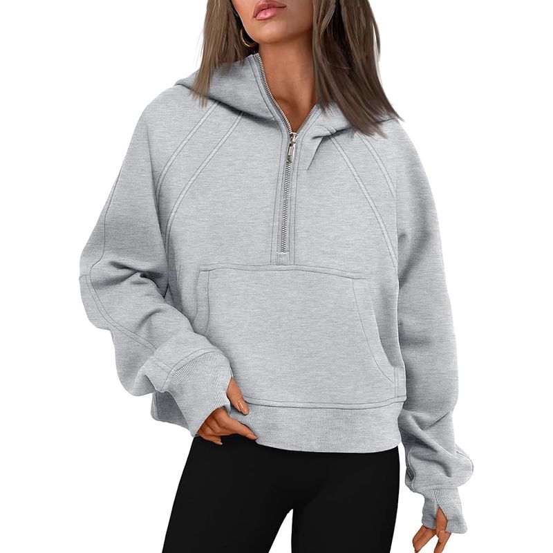 TIOZONEY - Sudadera corta con capucha para mujer - Gris_.