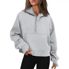 TIOZONEY - Sudadera corta con capucha para mujer - Gris_.