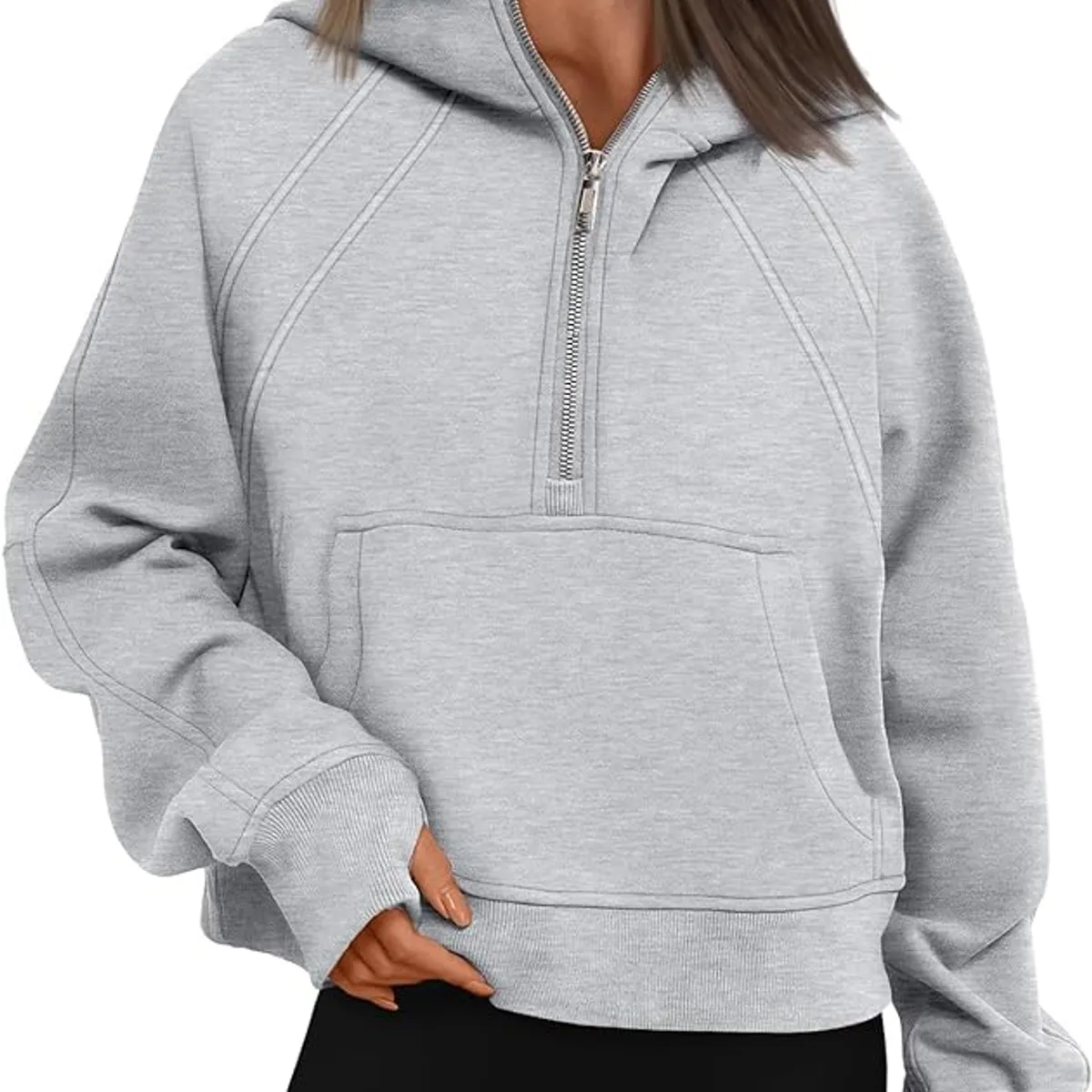 TIOZONEY - Sudadera corta con capucha para mujer - Gris
