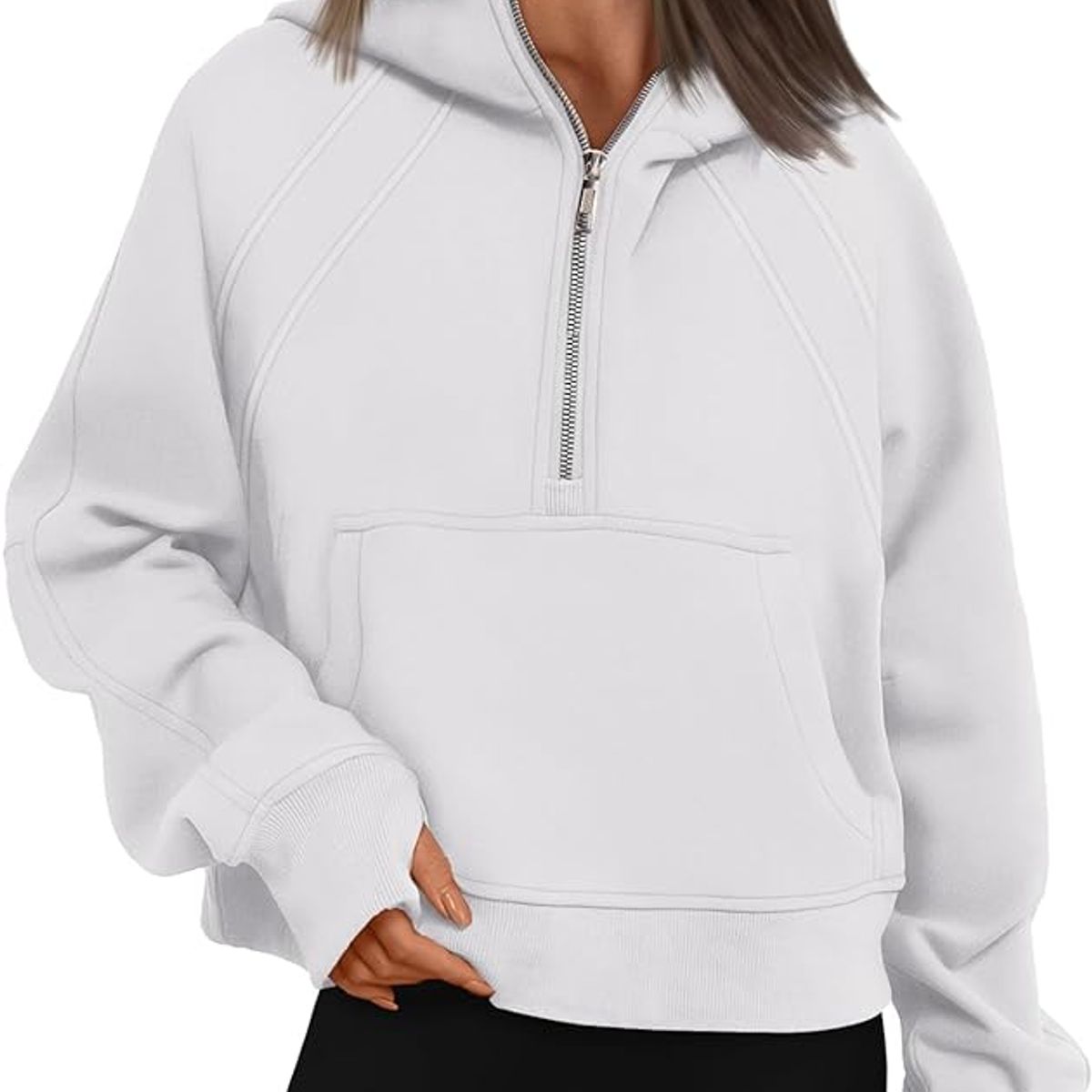 TIOZONEY - Sudadera corta con capucha para mujer - Blanco