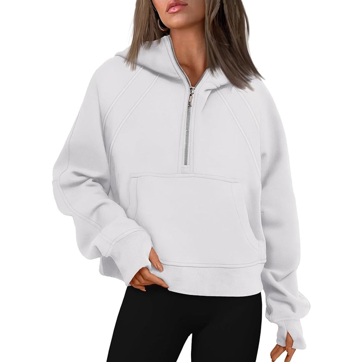 TIOZONEY - Sudadera corta con capucha para mujer - Blanco