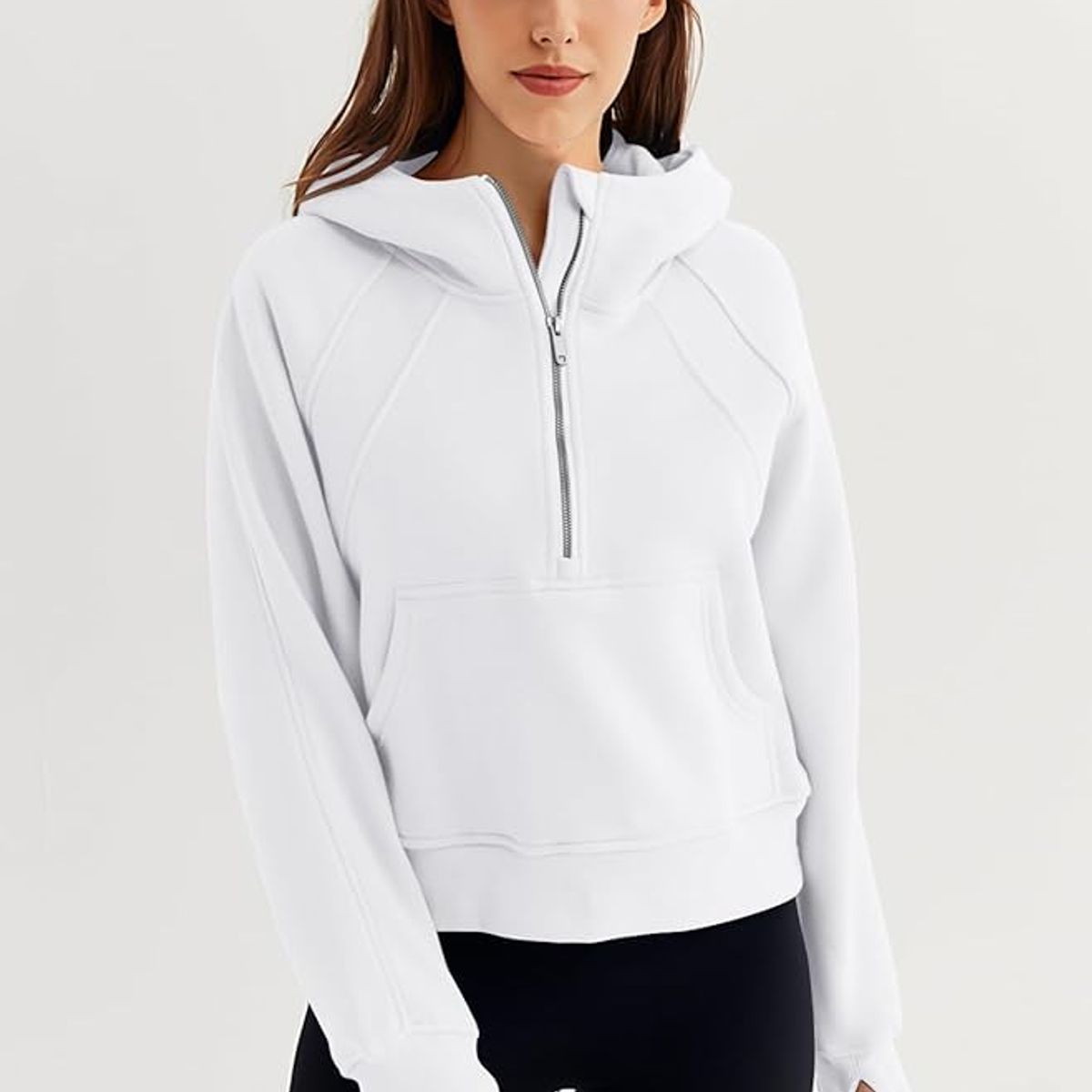 TIOZONEY - Sudadera corta con capucha para mujer - Blanco