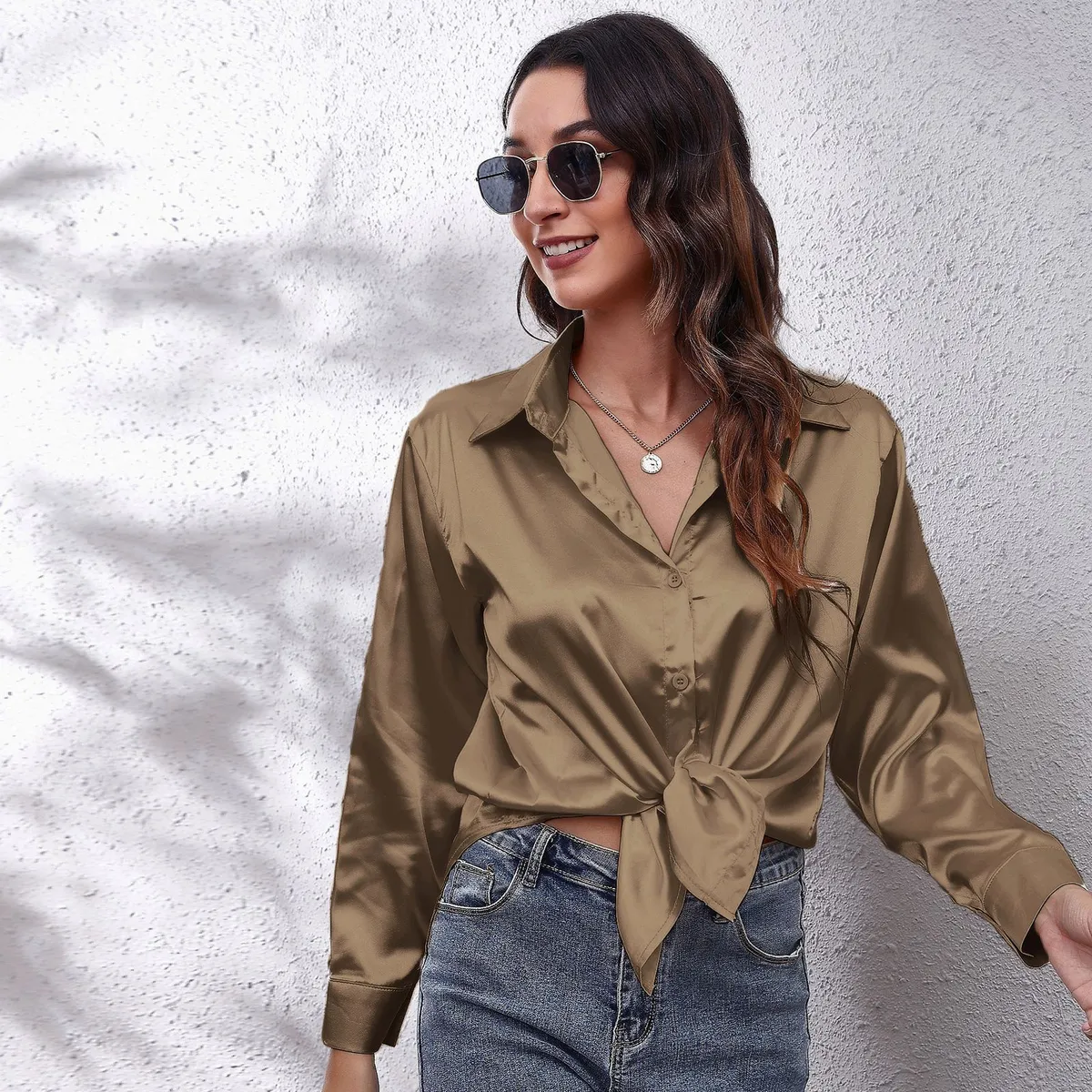 TIOZONEY - Camisa Manga Larga Mujer