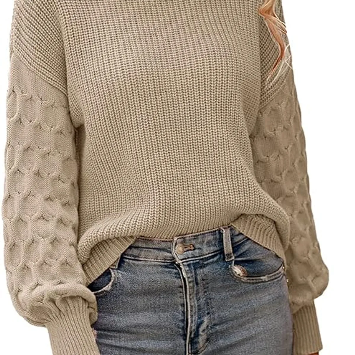 TIOZONEY - Suéter casual de manga larga - Beige