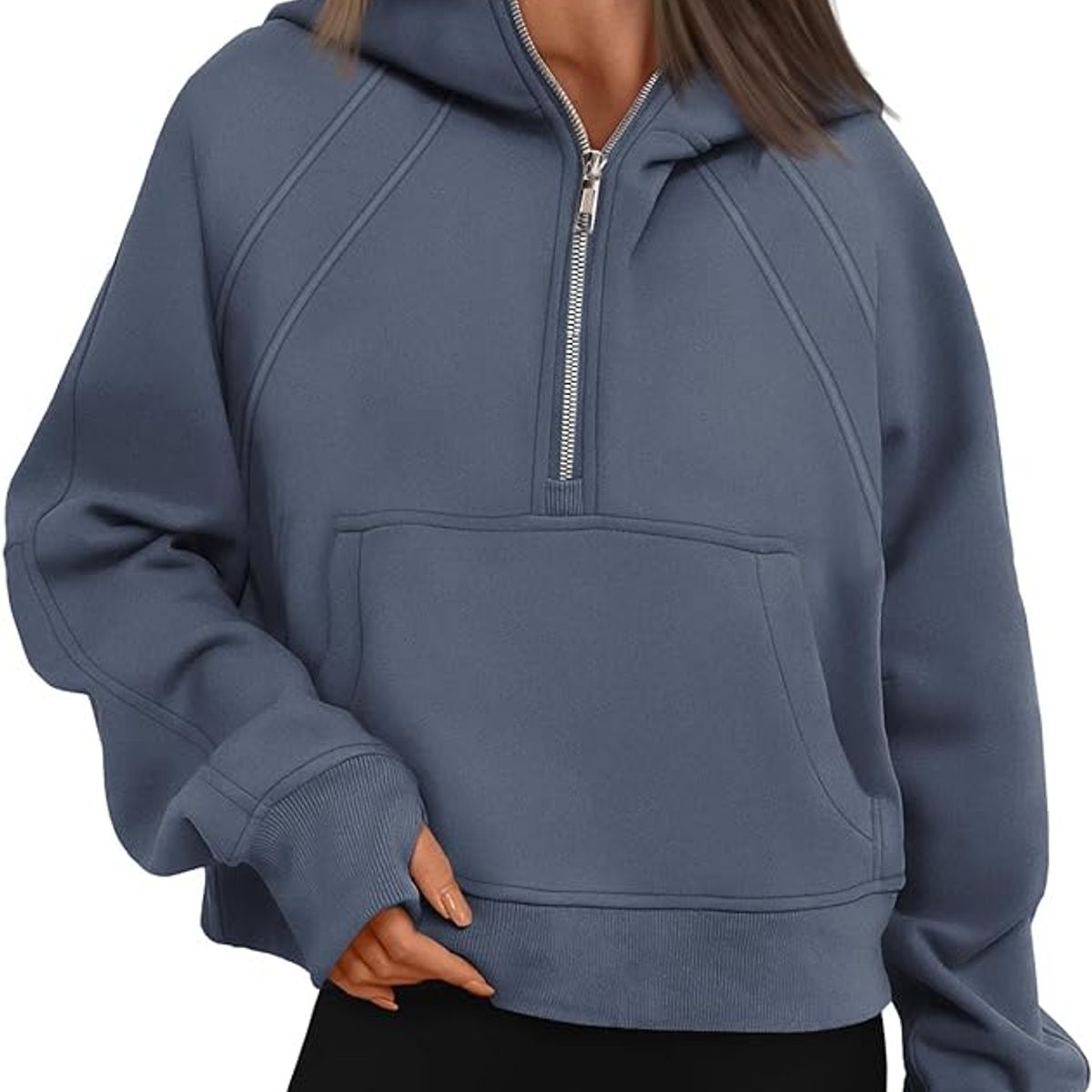TIOZONEY - Sudadera corta con capucha para mujer - Azul