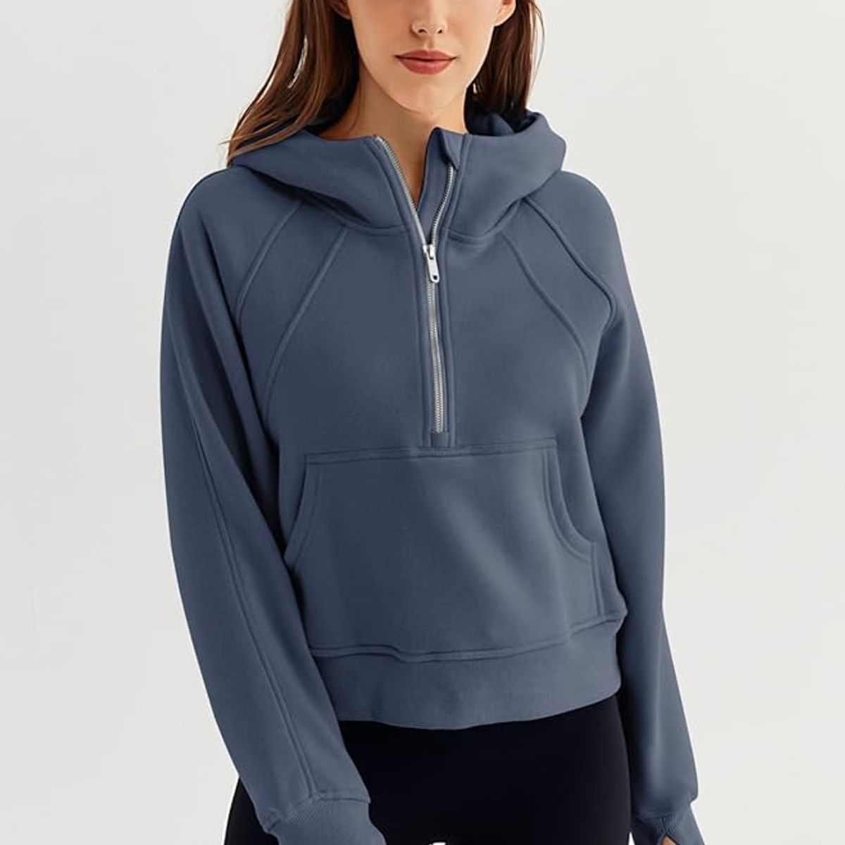 TIOZONEY - Sudadera corta con capucha para mujer - Azul