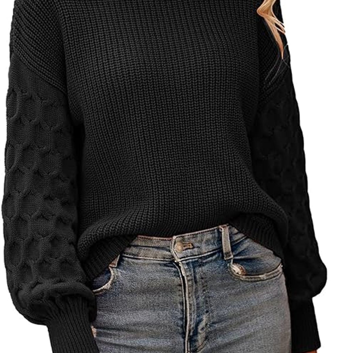 TIOZONEY - Suéter casual de manga larga - Negro