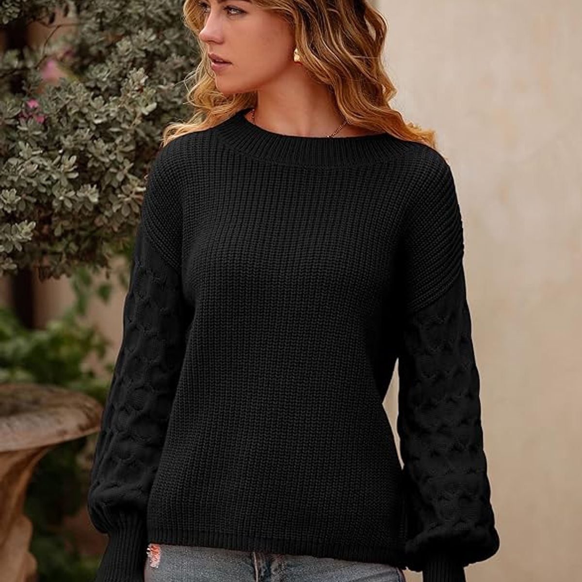 TIOZONEY - Suéter casual de manga larga - Negro