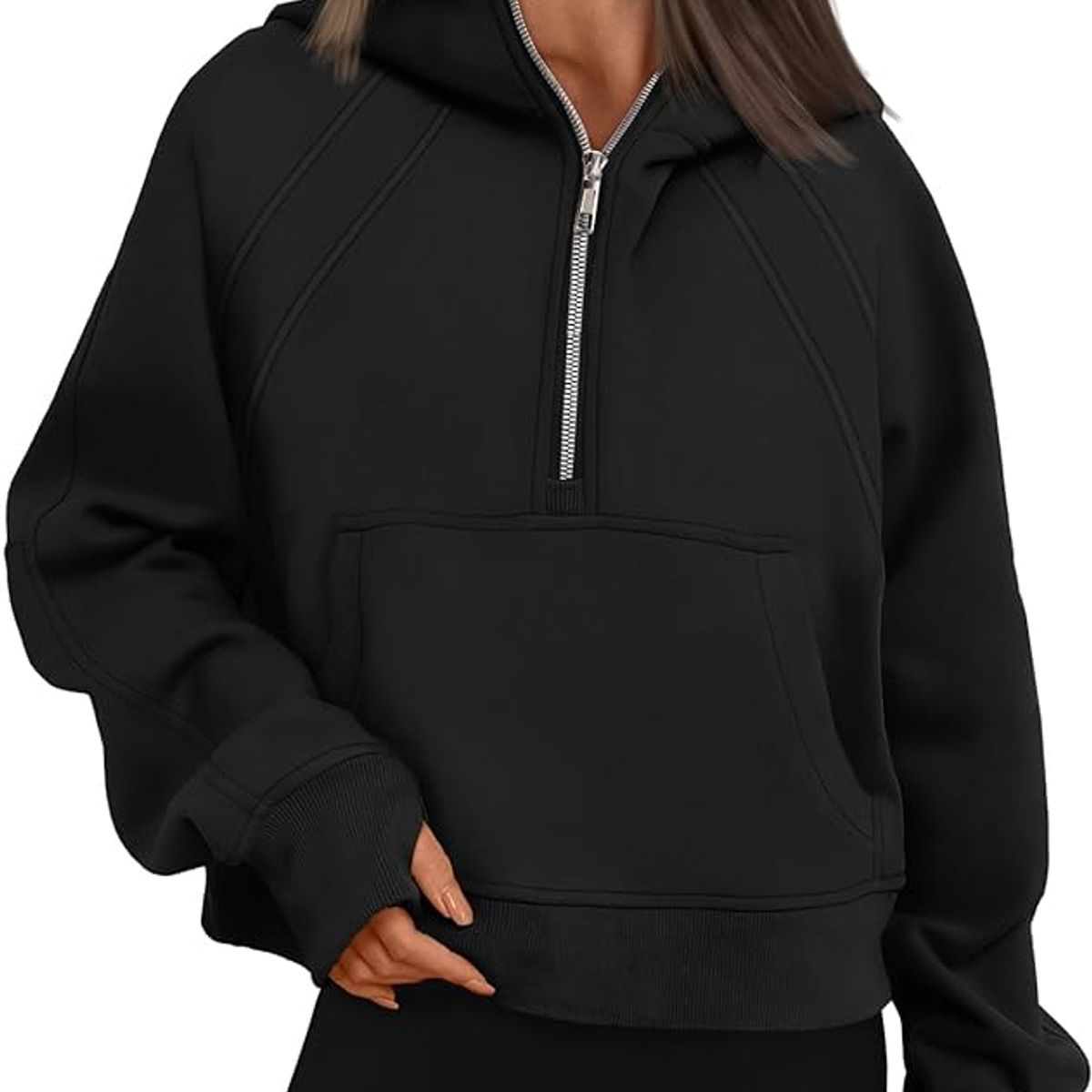 TIOZONEY - Sudadera corta con capucha para mujer - Negro