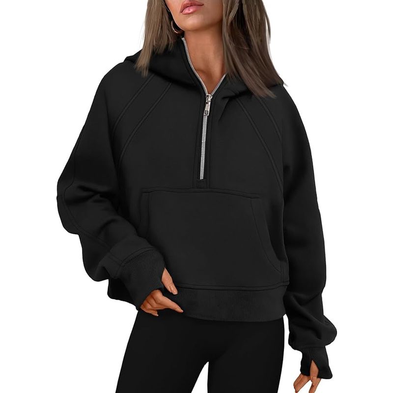 TIOZONEY - Sudadera corta con capucha para mujer - Negro_.