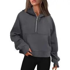 TIOZONEY - Sudadera corta con capucha para mujer - Gris Oscuro