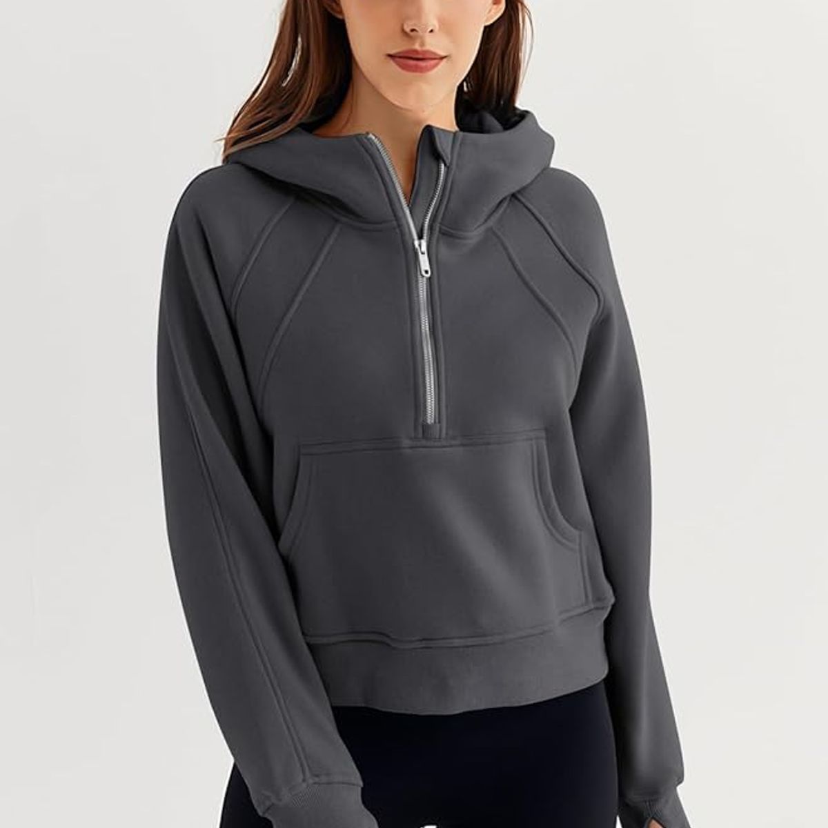 TIOZONEY - Sudadera corta con capucha para mujer - Gris Oscuro