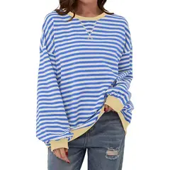 TIOZONEY - Sudadera a rayas para mujeres - Azul