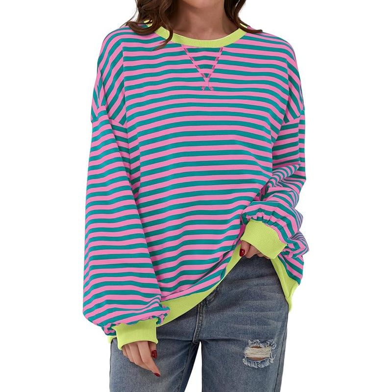 TIOZONEY - Sudadera a rayas para mujeres - Verde