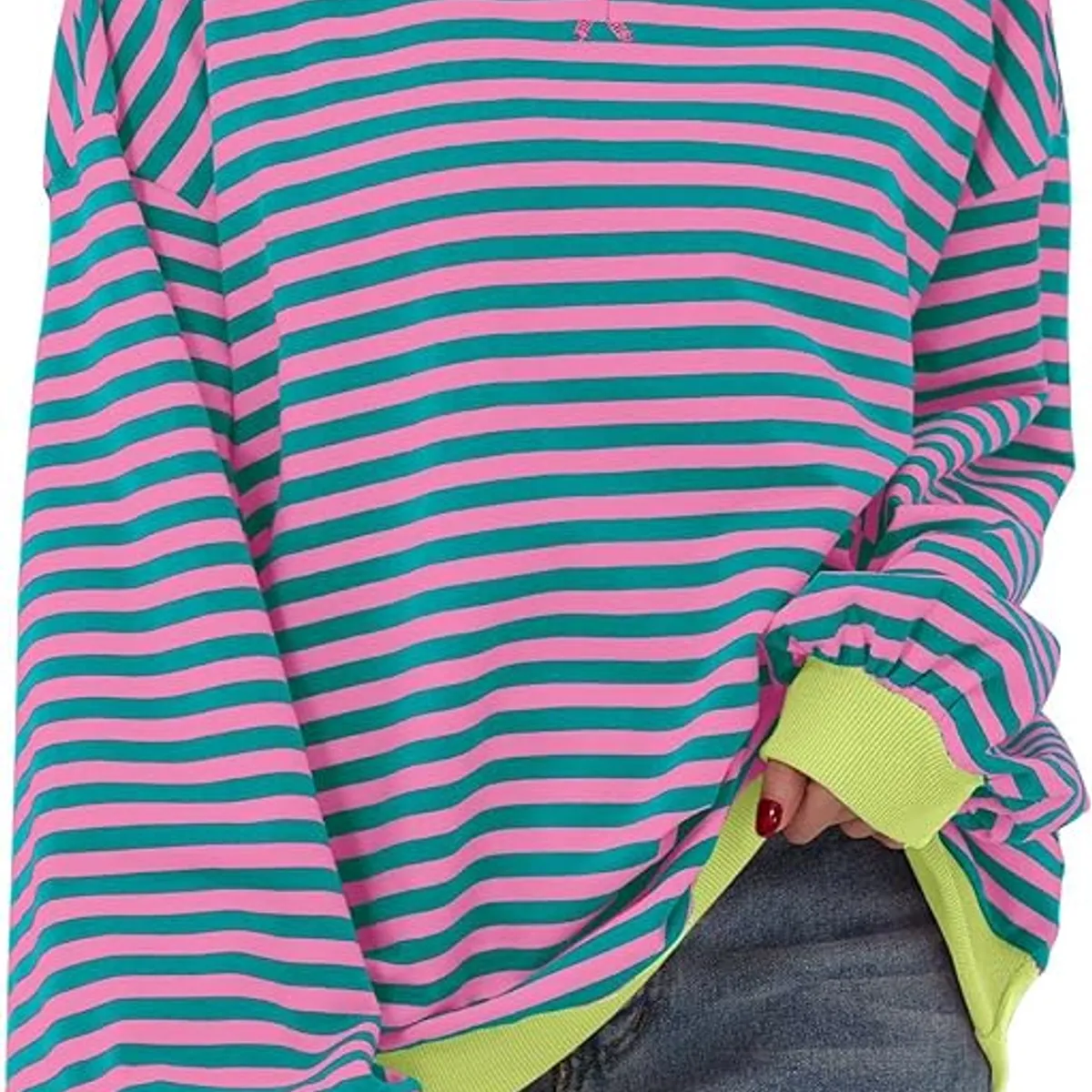 TIOZONEY - Sudadera a rayas para mujeres - Verde