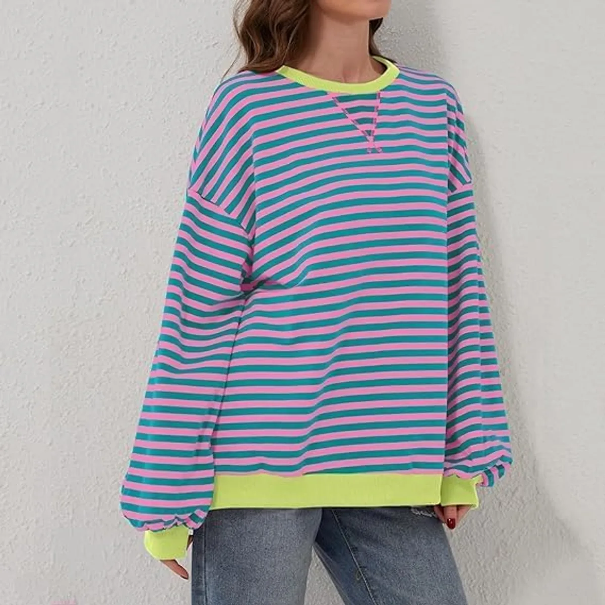 TIOZONEY - Sudadera a rayas para mujeres - Verde