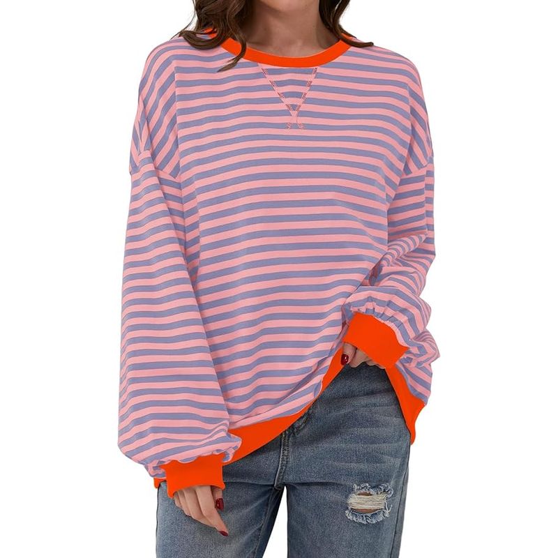 TIOZONEY - Sudadera a rayas para mujeres - Rosado
