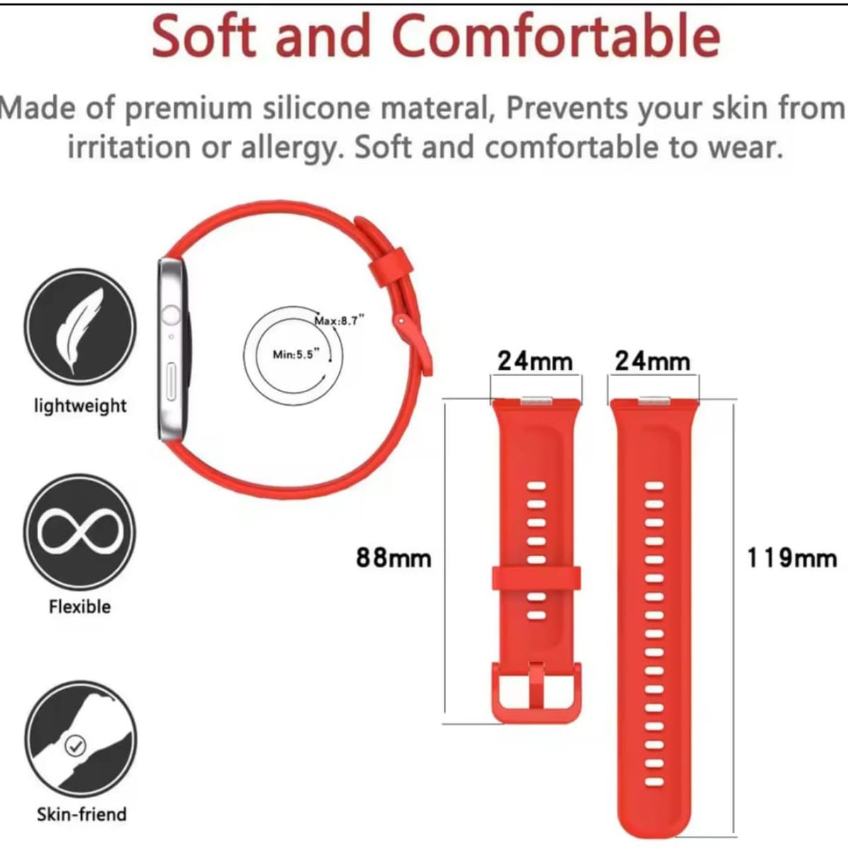 GENERICO - Correa NARANJA Silicona Smartband Smartwatch Huawei FIT8-9-10