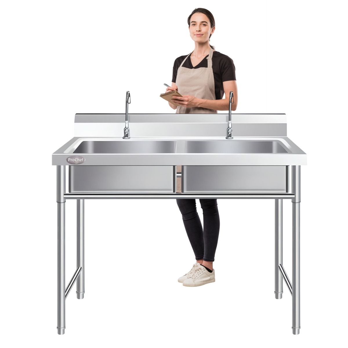 PROCHEF - Lavafondos Doble Acero Inox. 100x60x90 cm. Con Grifería