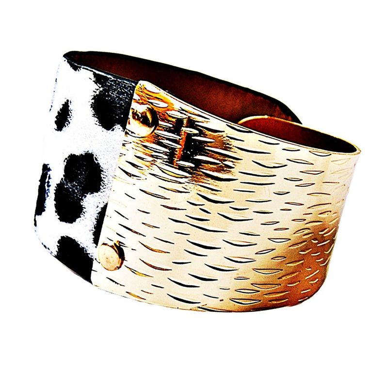 VIVAFELICIA - Pulsera Acero y Piel Vinka Blanco Negro Dorado