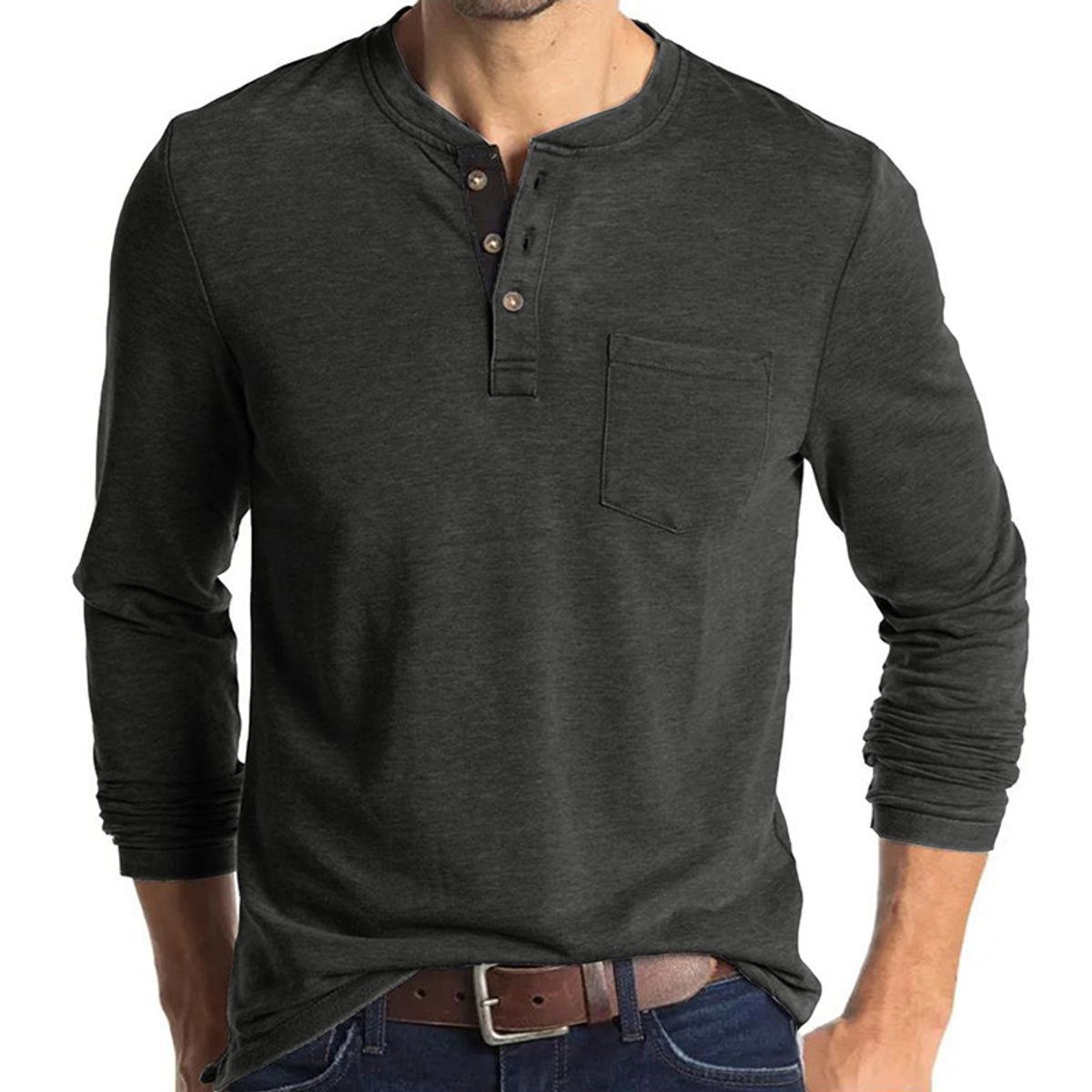 TIOZONEY - Polera Manga Larga Algodón Hombre