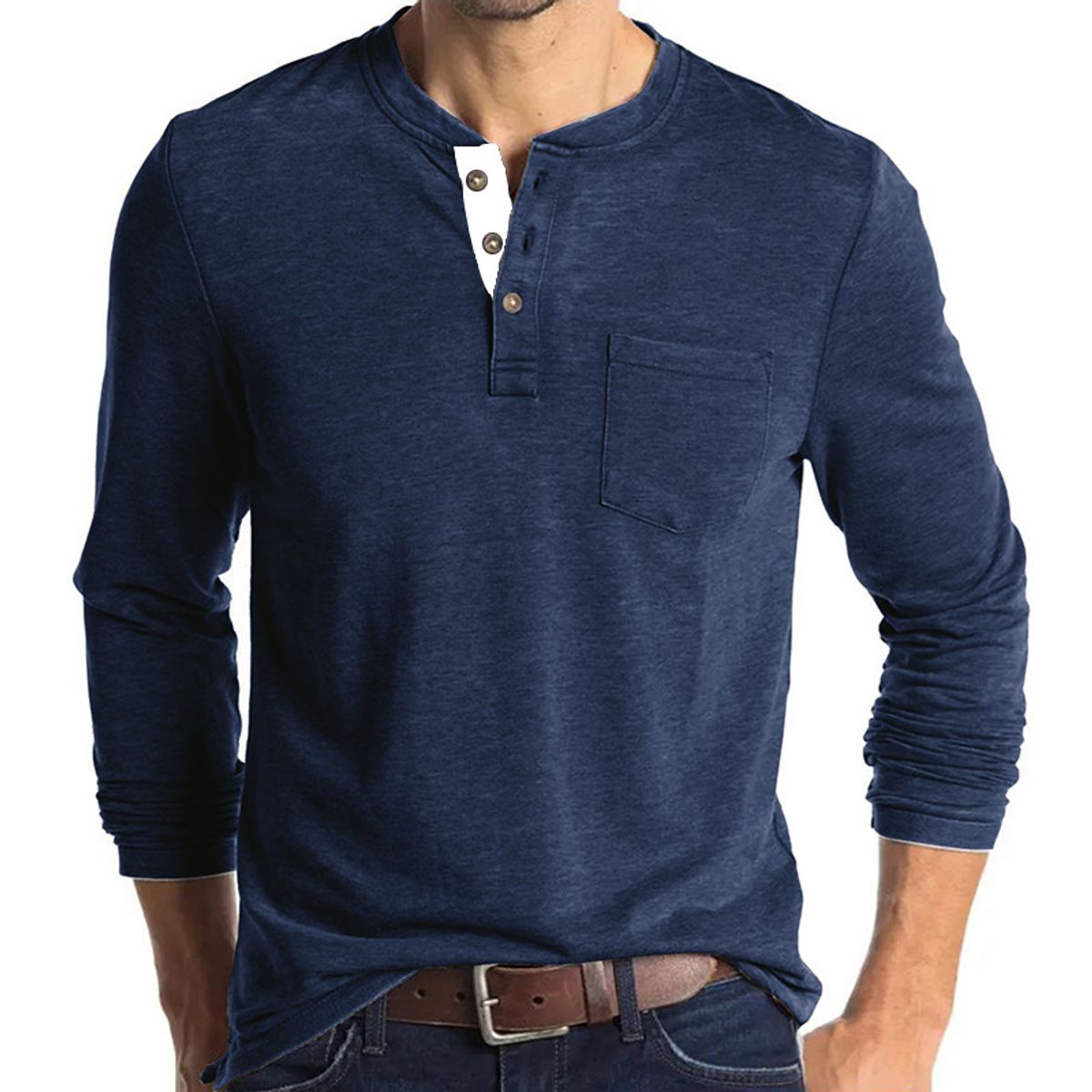 TIOZONEY - Polera Manga Larga Algodón Hombre