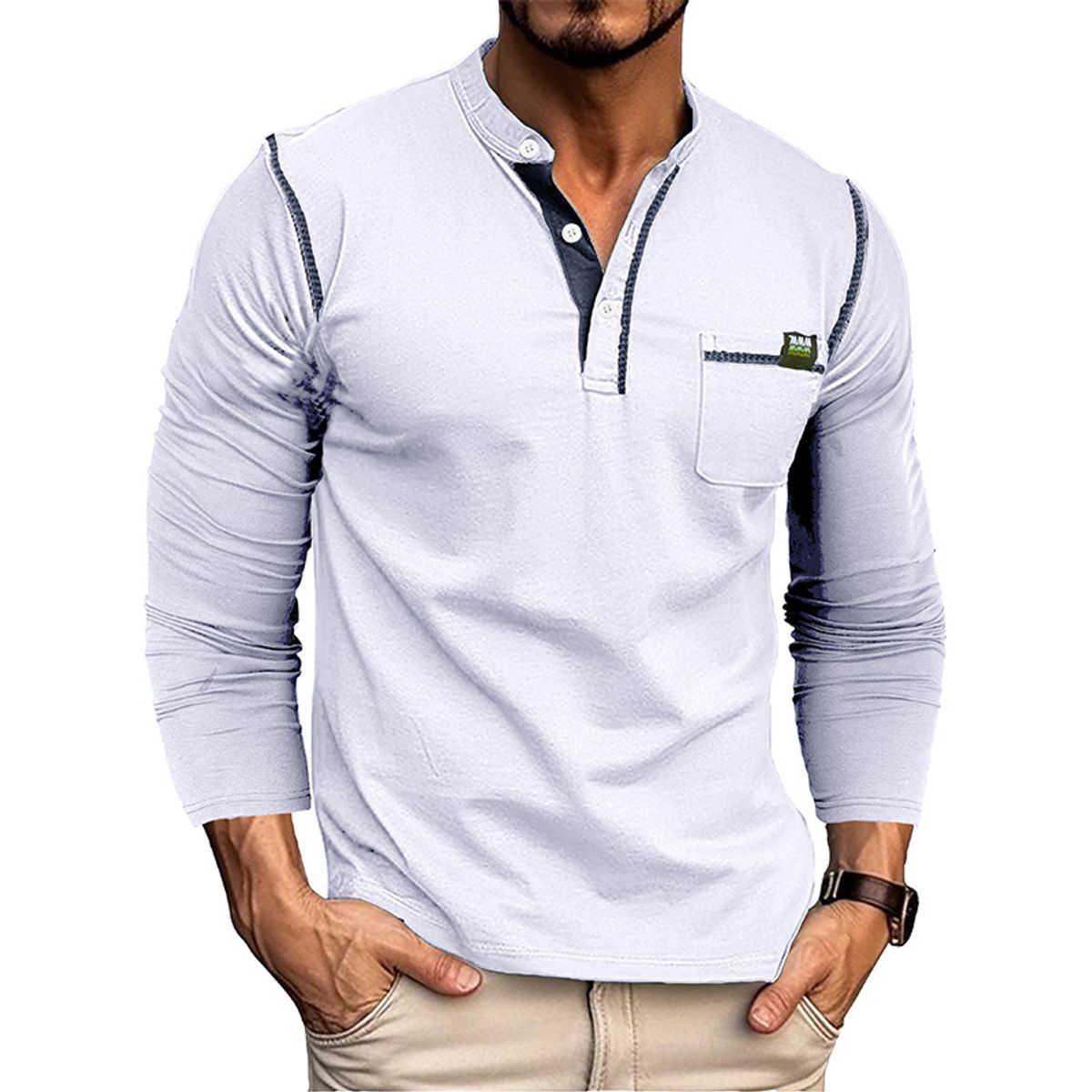 TIOZONEY - Polera Polo Básica Manga Larga
