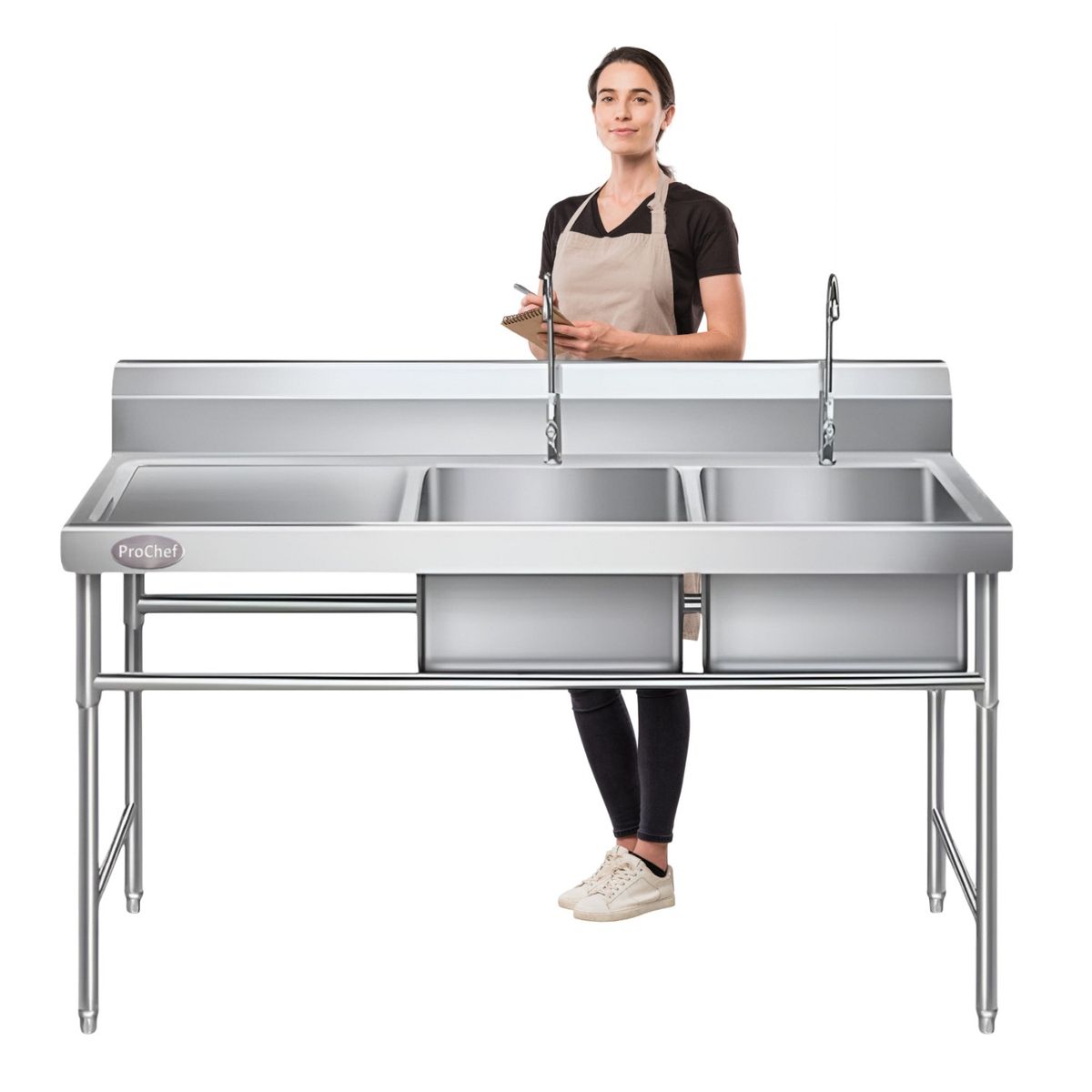 PROCHEF - Lavafondos Doble Acero Inox. 150x60x90 cm. Secador izquierdo