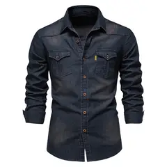 TIOZONEY - Camisa vaquera de manga larga para hombre